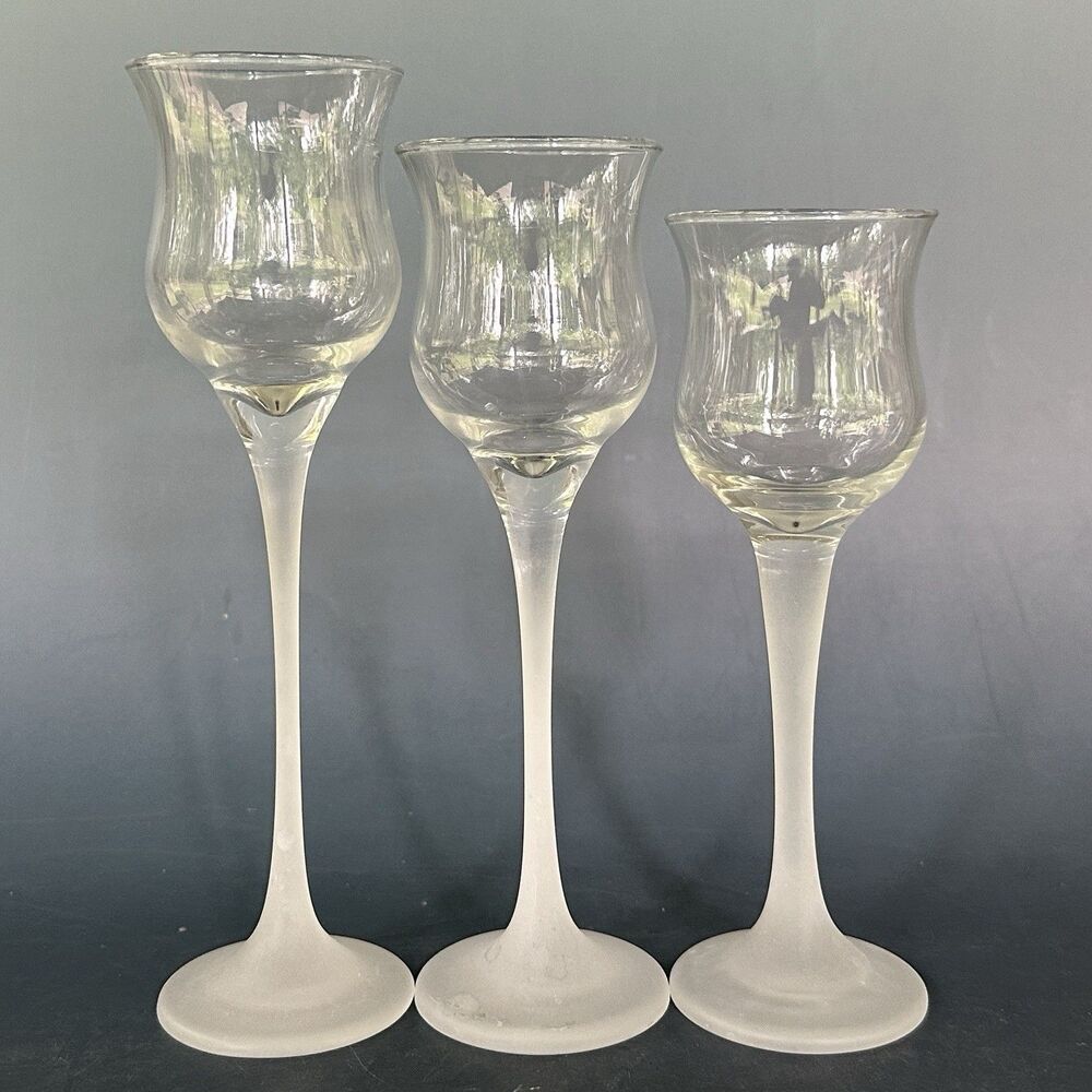 Vintage Partylite Crystal Trio Frosted Stem Glass Votive Candle Holders Set 3